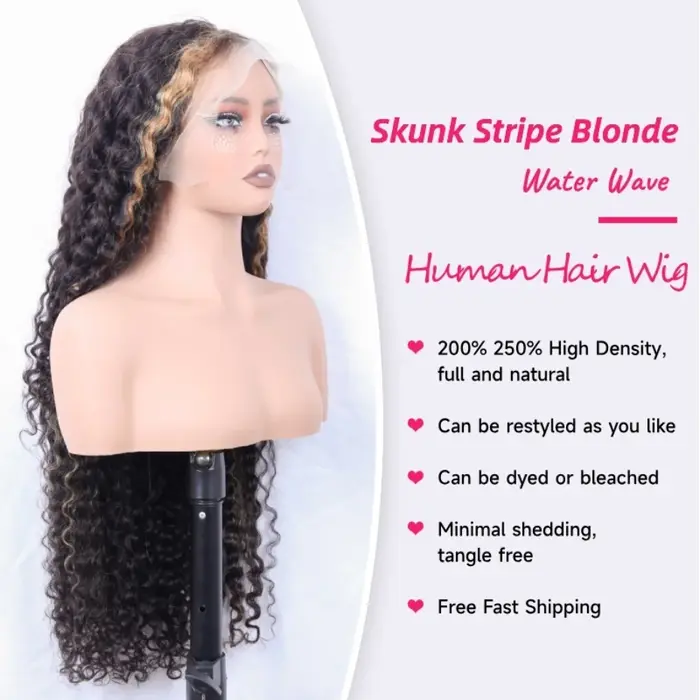 Perruque Lace Frontale 360 avec mèches blondes