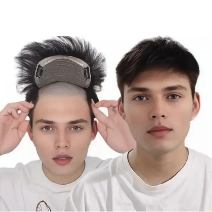 Toupet pour hommes avec Clips perruques masculines cheveux humains