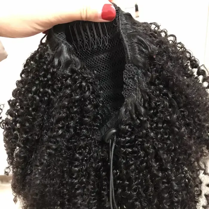 Extension de queue de cheval à clipser en cheveux humains mongols Remy, bouclés afro crépus, à enrouler, pour femmes noires