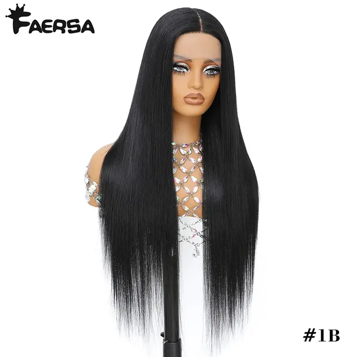 Perruque Lace Front Wig synthétique HD, 13x6, pre-plucked, sans colle, résistante à la chaleur, long