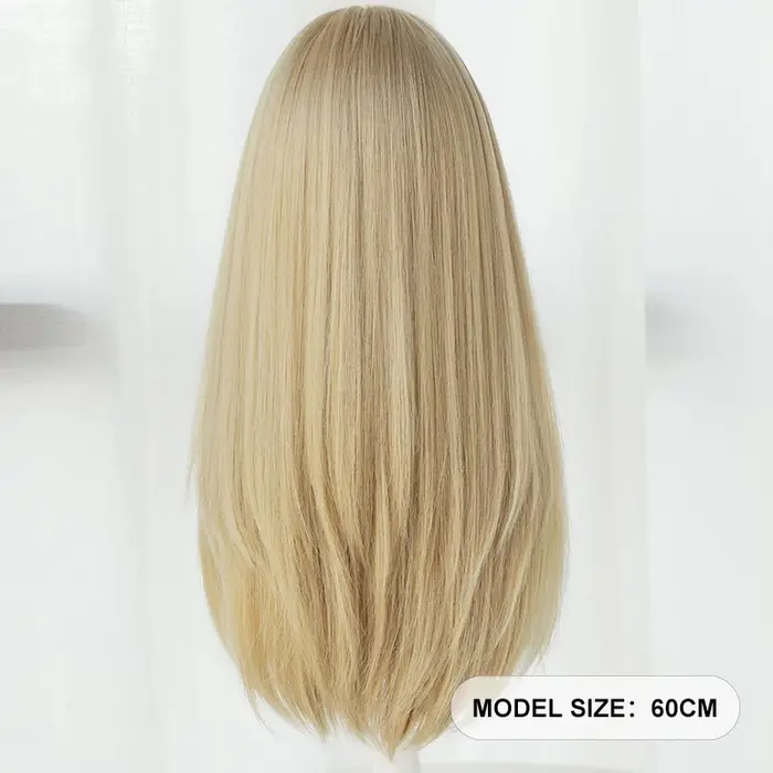 Perruques blondes en couches droites avec frange soignée, faux cheveux naturels synthétiques haute d