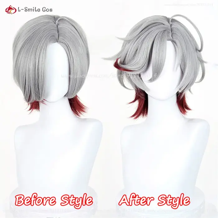 Illuga Cosplay perruque 35 cm argent gris rouge perruques mixtes pour hommes Cosplay Anime perruque 