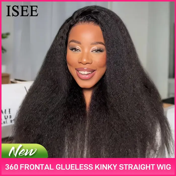 ISEE Hair 360 sans colle crépus perruque droite pré-coupée dentelle InvisiFit sangle mongole crépus 