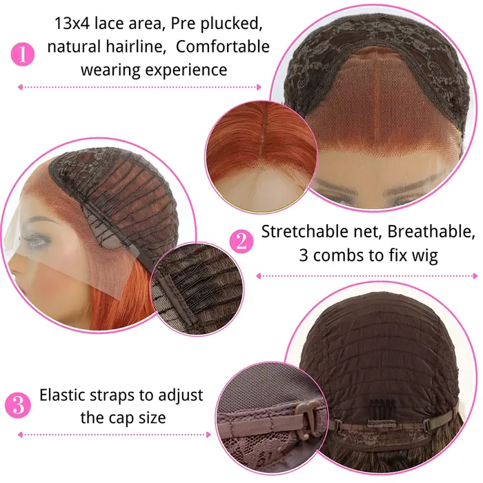 Perruque Lace Front Wig synthétique lisse et longue, couleur Orange gingembre, 13x4, cheveux rouge cuivre, sans colle, pre-plucked