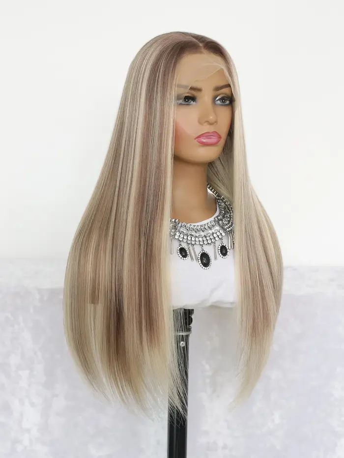 Perruque Lace Front Wig synthétique lisse à reflets bruns