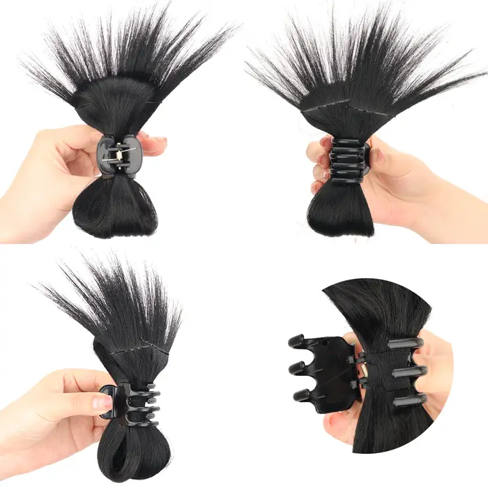 Extension de faux cheveux synthétiques chignon droit avec griffe Updo plume de poulet volant tête postiche pour fille femmes Chignons