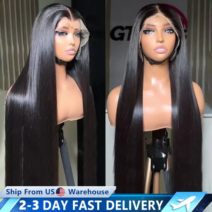 Perruque Lace Frontal Wig 360 transparente, cheveux naturels lisses, 4x4, 13x4, 13x6, 30 32 34 pouce