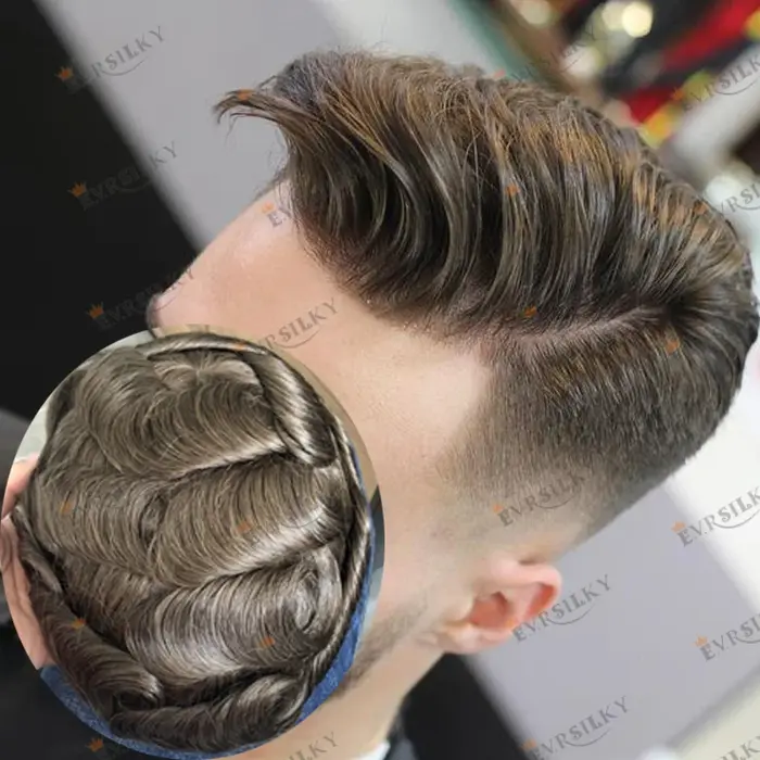 1B40 1B65 gris cheveux humains hommes toupet indécutable 0.1mm Pu Base homme perruques remplacement 