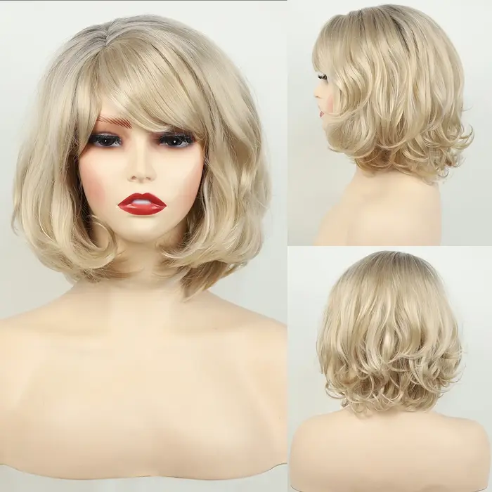 HANEROU – perruque synthétique courte ondulée Blonde naturelle ombrée bouffante pour femmes