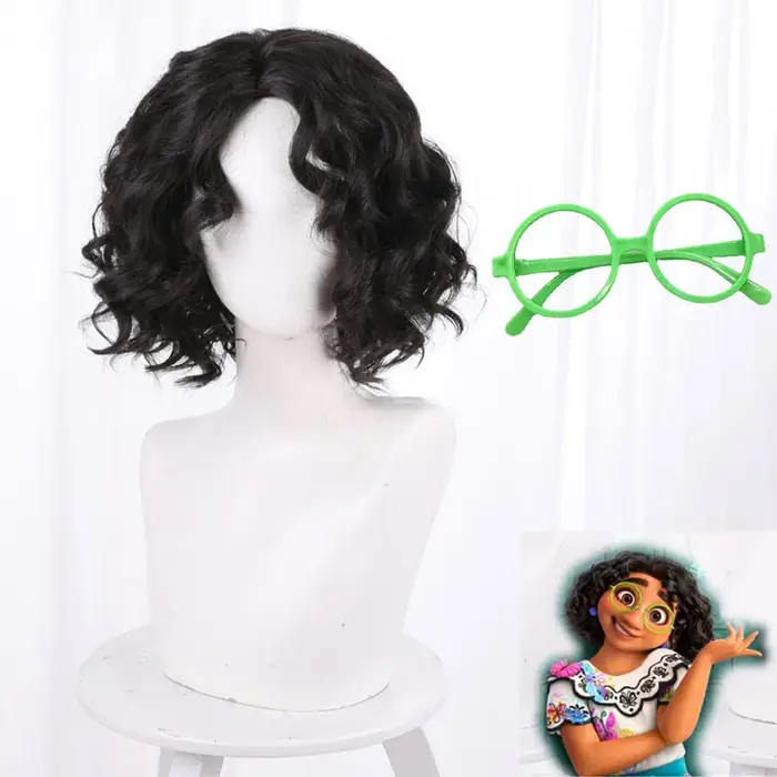Perruque Courte Ondulée avec Lunettes pour Enfant