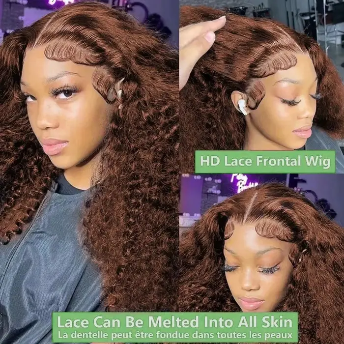 Elegant Chocolate Brown Curly Wave HD Lace Front Wig 13x4 13x6 Water Wave HD Lace Frontal Human Hair