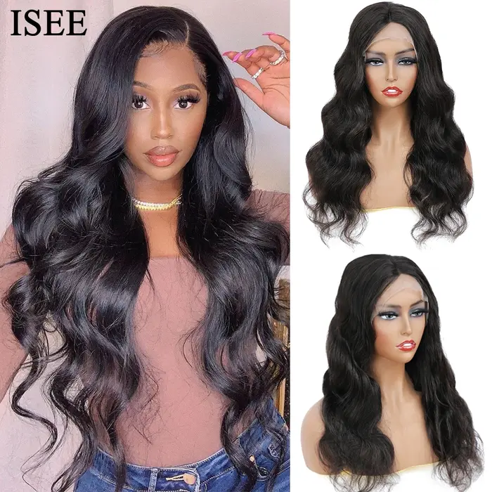 ISEE HAIR brésilien vague de corps 4x4 dentelle fermeture perruques pour les femmes 13x4 dentelle fr