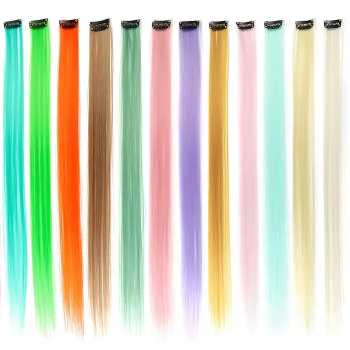 Extensions de cheveux colorées synthétiques 22 pouces lisses orange vert à clipser