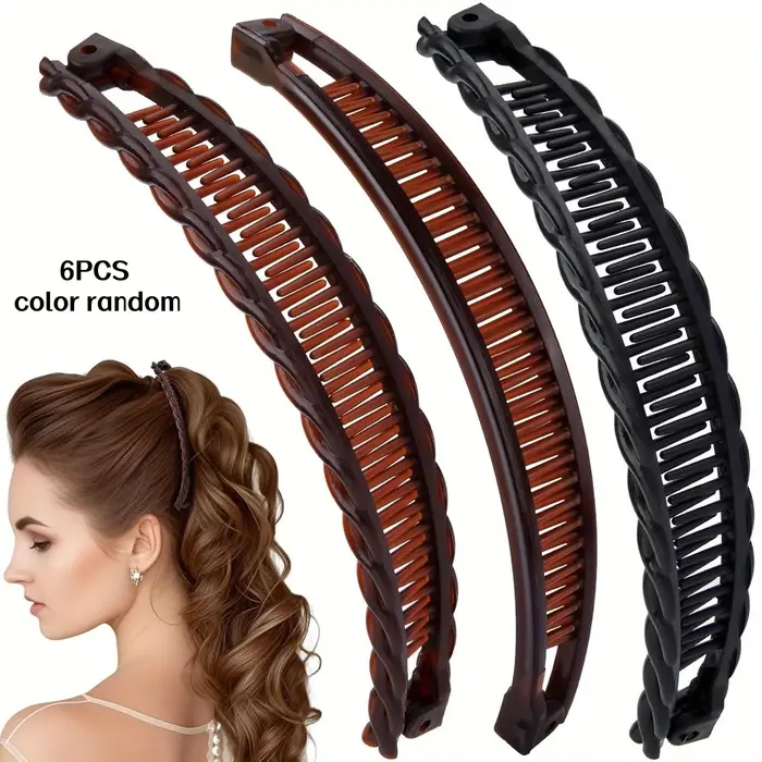 Lot de 6 grandes pinces à cheveux banane pour femme en couleurs aléatoires