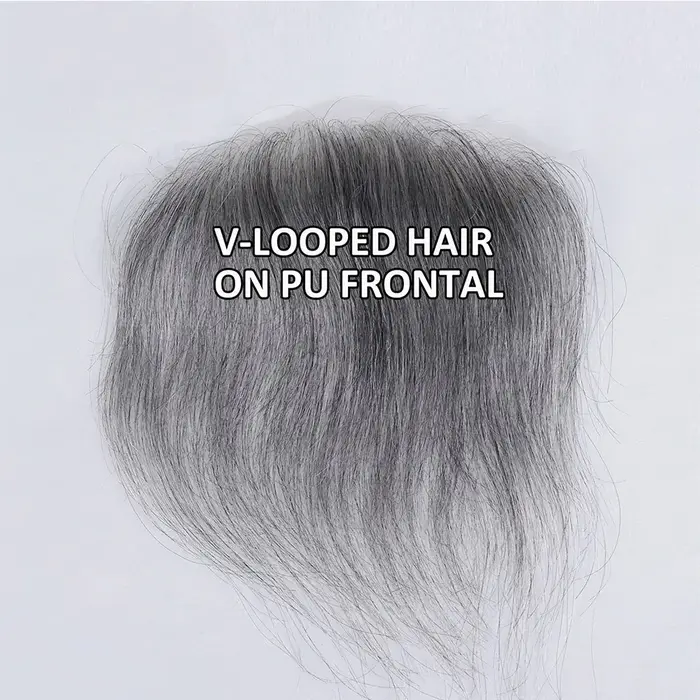 Toupet de ligne de cheveux frontale grise pour hommes
