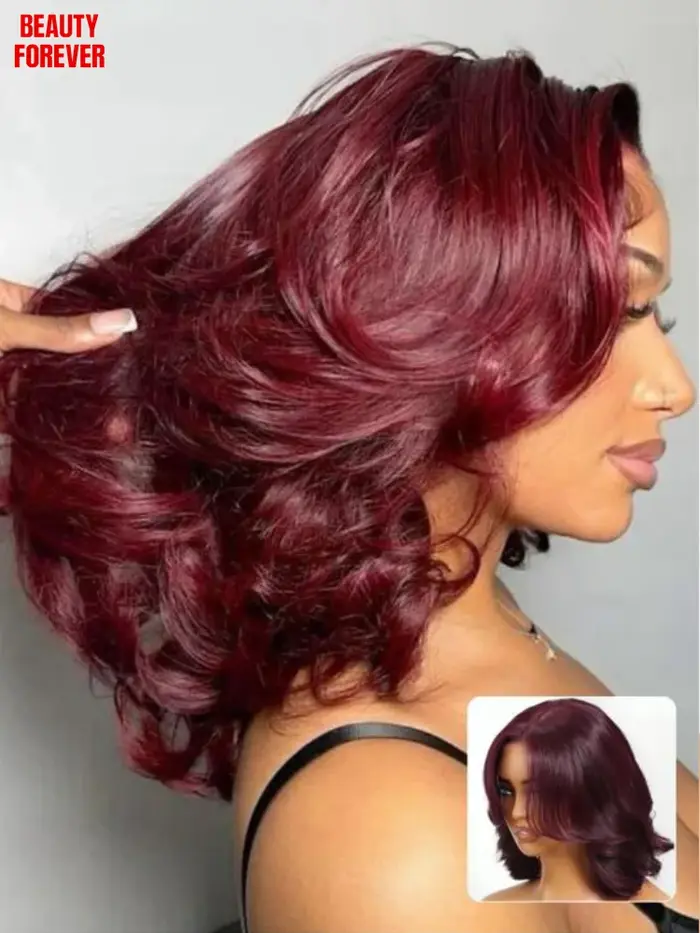 Beautyforever perruque Bob sans colle avec frange de rideau 7x5