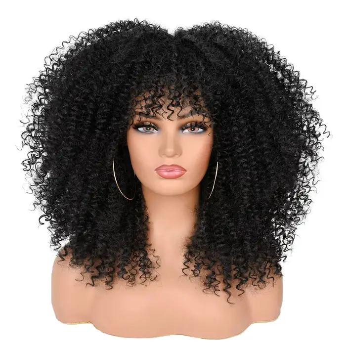 Perruque Afro bouclée crépue avec frange pour femmes noires