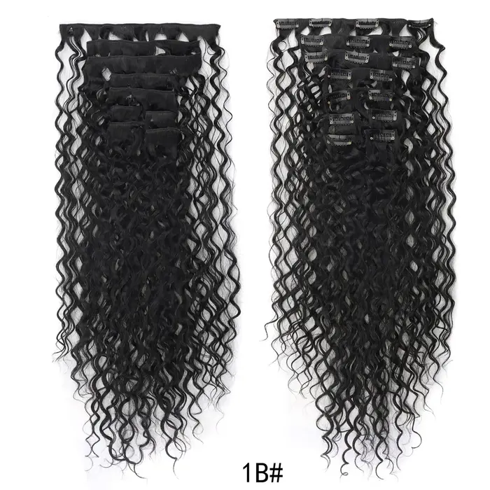 Extensions de cheveux synthétiques bouclés et épais, 9 pièces/ensemble, postiche à clipser, 22 pouce