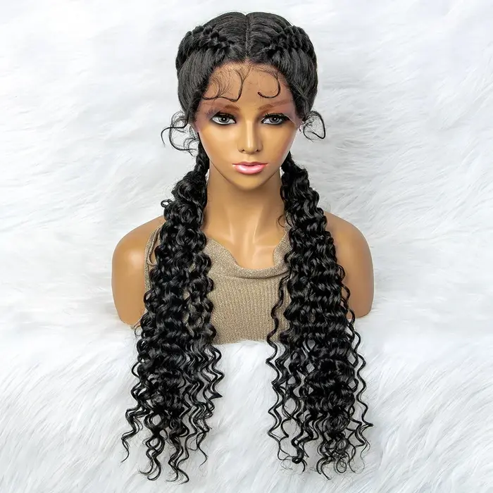 Perruque Lace Front Synthétique Bouclée et Ondulée pour Femme Africaine, Tressée, Afro, Cornrow Twis