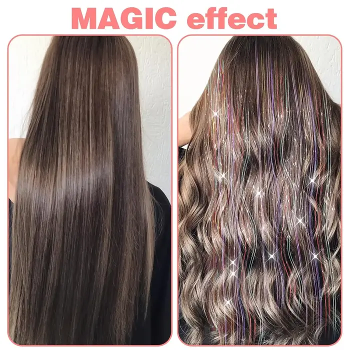 12 pièces pince à cheveux en 19.6 pouces paillettes guirlandes Extensions