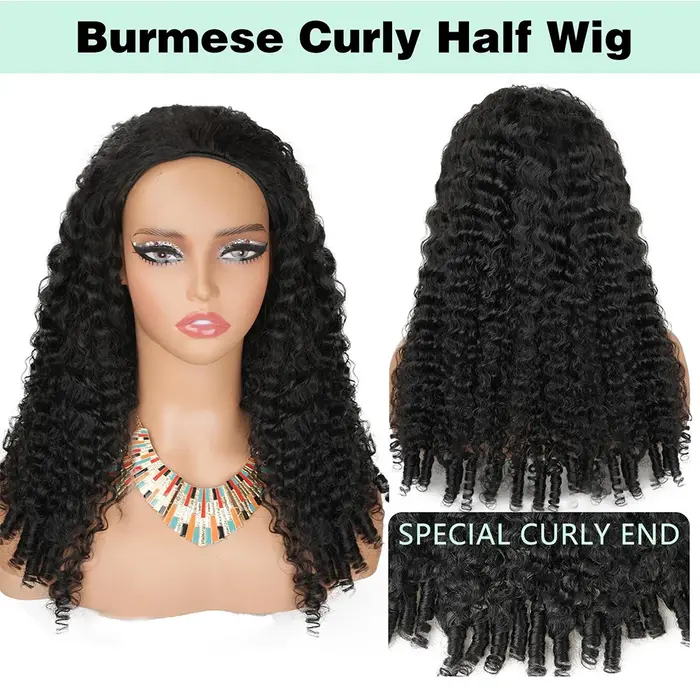 Birman bouclés 3 en 1 demi perruques cheveux humains sans colle perruque