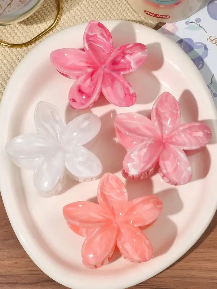Pinces à cheveux Style forêt bohème pour femmes, 4 pièces, motif marbre Rose, pince requin à la mode