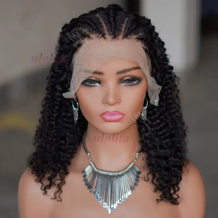 13x4 tresse perruques cheveux humains Afro crépus bouclés dentelle avant perruques pour les femmes Super Double dessiné 250% densité brésilienne Remy cheveux 16 pouces