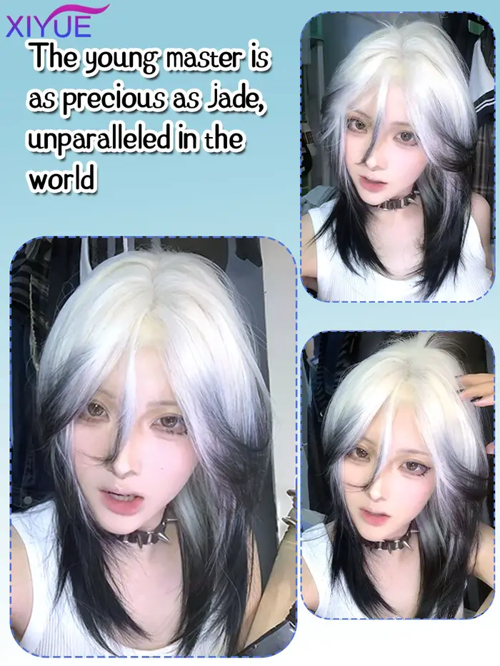 Perruque de Cosplay Synthétique Noire et Blanche Naturelle pour Garçon
