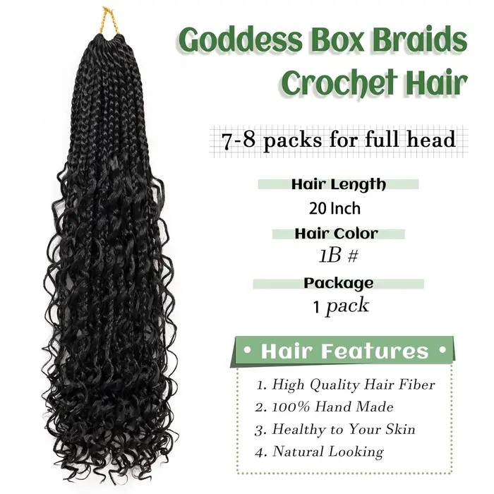 Boîte de déesse tresses cheveux au Crochet avec extrémités bouclées