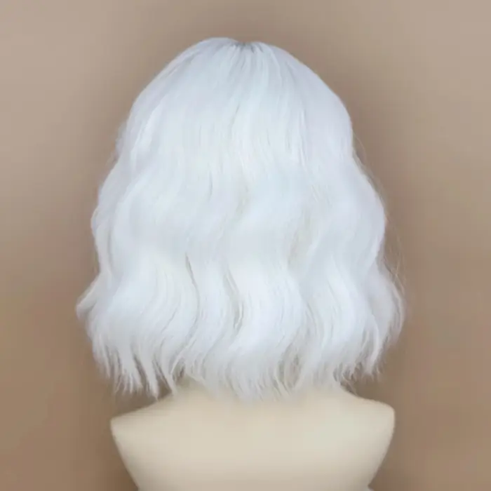 MSIWIGS – perruque synthétique courte ondulée blanche bouclée avec frange pour femmes