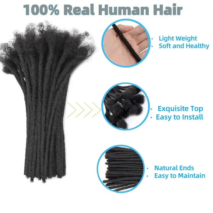 Extensions de dreadlocks de cheveux humains brésiliens de 6 à 20 pouces, vrais cheveux humains entièrement faits à la main, tresses au Crochet pour hommes et femmes