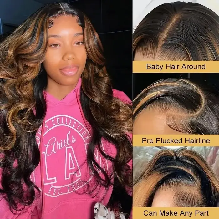Perruque Lace Frontal Wig Body Wave naturelle, cheveux humains, 13x6 Hd, P427 1B30, noir, marron, bl