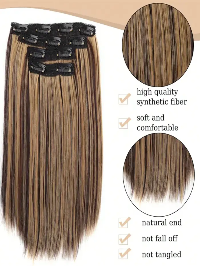 Extensions de cheveux synthétiques longs et lisses de 14 pouces