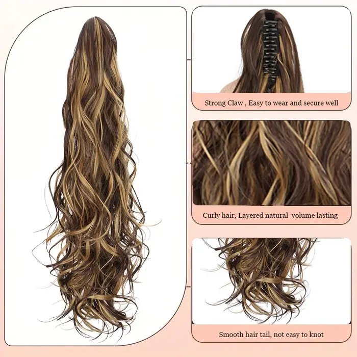Perruque queue de cheval synthétique pour femmes, longue et bouclée, avec cordon de serrage, Extensions capillaires à clipser pour ajouter du Volume et du Style