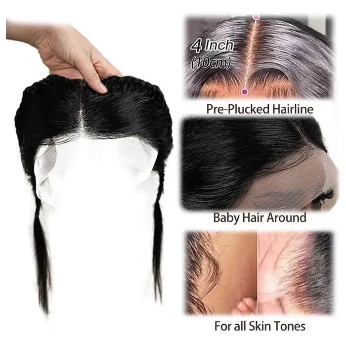 10 pouces 13x4 pouces dentelle avant tresse perruque noir Gele avant perruque 100% cheveux humains avec bébé cheveux perruque pour les femmes