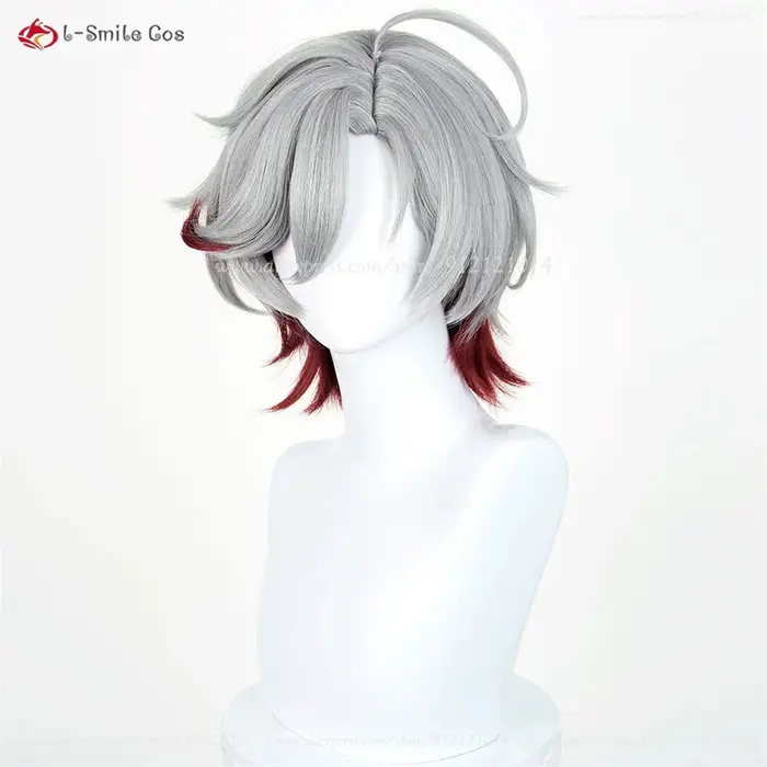 Illuga Cosplay perruque 35 cm argent gris rouge perruques mixtes pour hommes