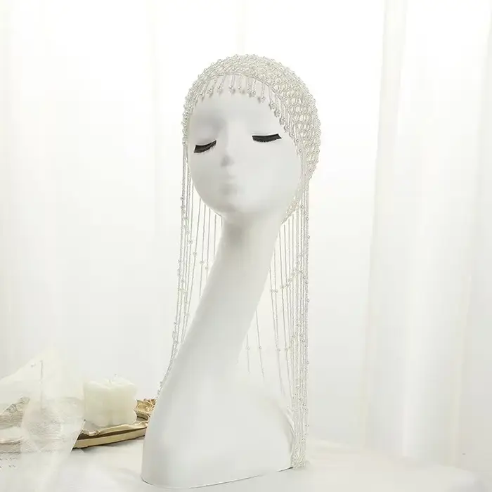 Casque clouté de perles pour dames-chaîne d'accessoires de cheveux de mode pour fête de danse et Ban