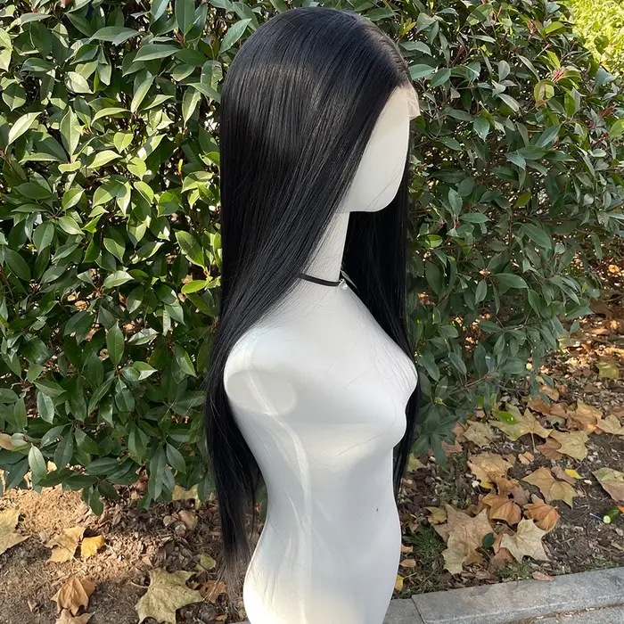 Perruque Lace Front Wig synthétique noire de jais 13x4, perruque sans colle résistante à la chaleur 