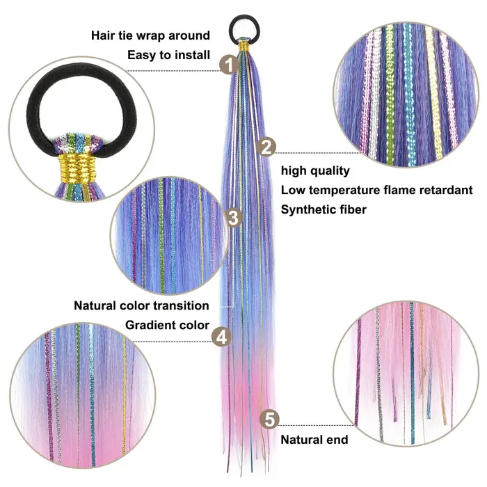 26 pouces cheveux Tinsel couleur tressé queue de cheval Extension 1/2 Pack bleu rose dégradé Extensions