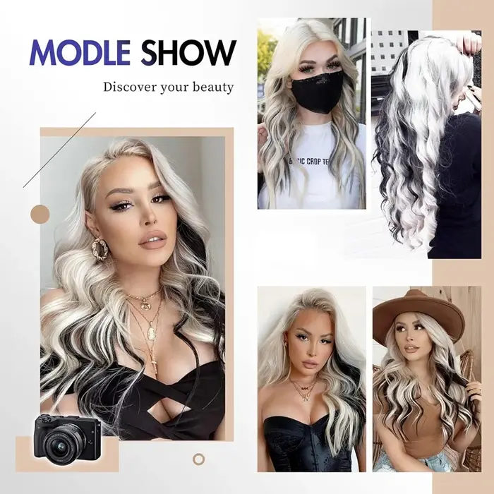 Extensions de cheveux synthétiques noires lisses de 24 pouces