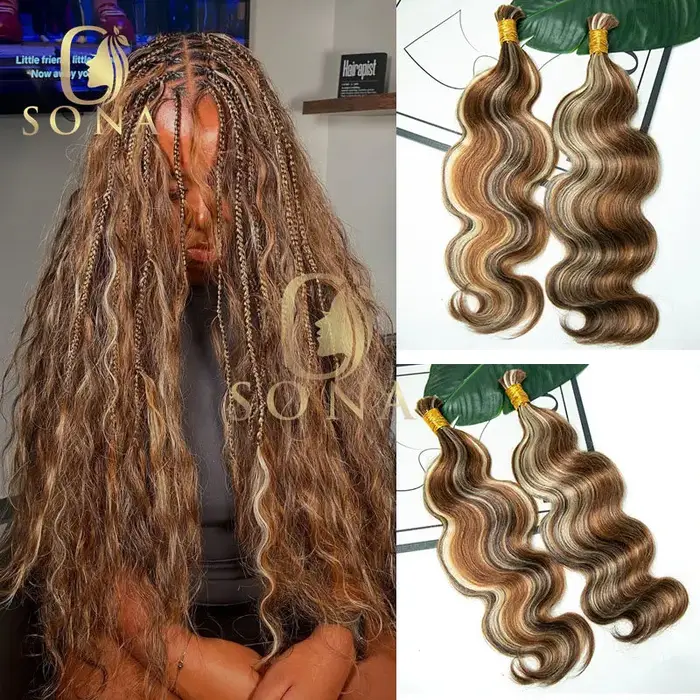 Brun mettre en évidence miel blond en vrac pour tressage en gros Boho tresses Extensions de cheveux 