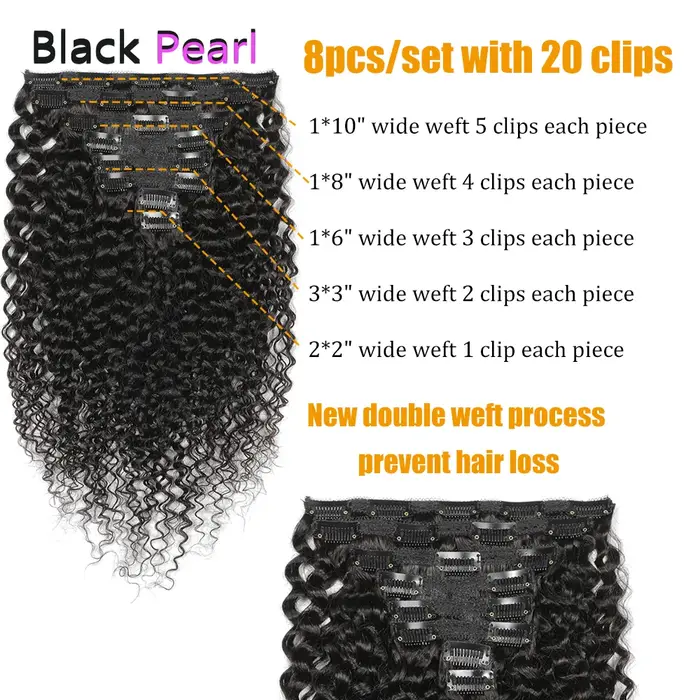 Extensions de cheveux bouclés à clipser Black Pearl Jerry Curly