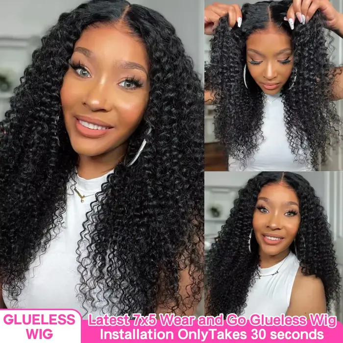 250% 4C bords dentelle Afro crépus bouclés sans colle perruque cheveux humains porter et aller perru