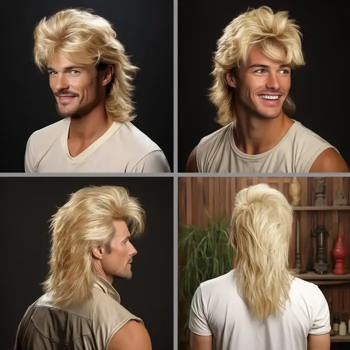 Perruque de mulet synthétique longue blonde faite à la machine pour hommes des années 70 et 80 Costume fantaisie fête bouclée Punk Rocker Costumes d'Halloween utilisation masculine