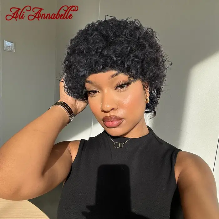 Ali Annabelle 4 pouces Jerry bouclés perruques de cheveux humains pour les femmes courte Pixie crépus