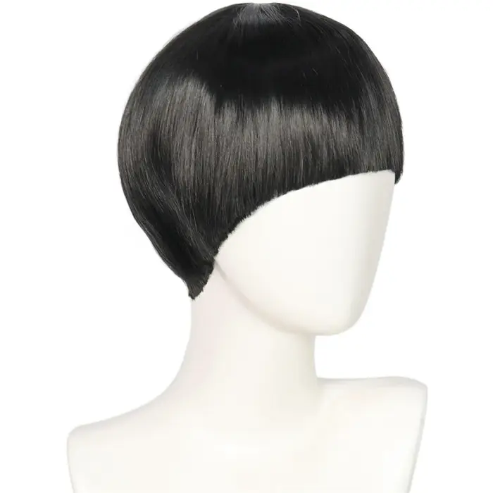 Perruques courtes noires avec frange pour hommes et femmes