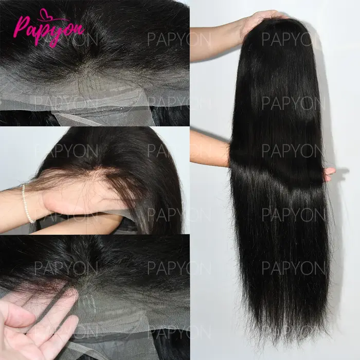 200% Density 30 Pouces Lisse Perruques Cheveux Humains 13X6 Perruque Brazilian   HD Transparent Lace