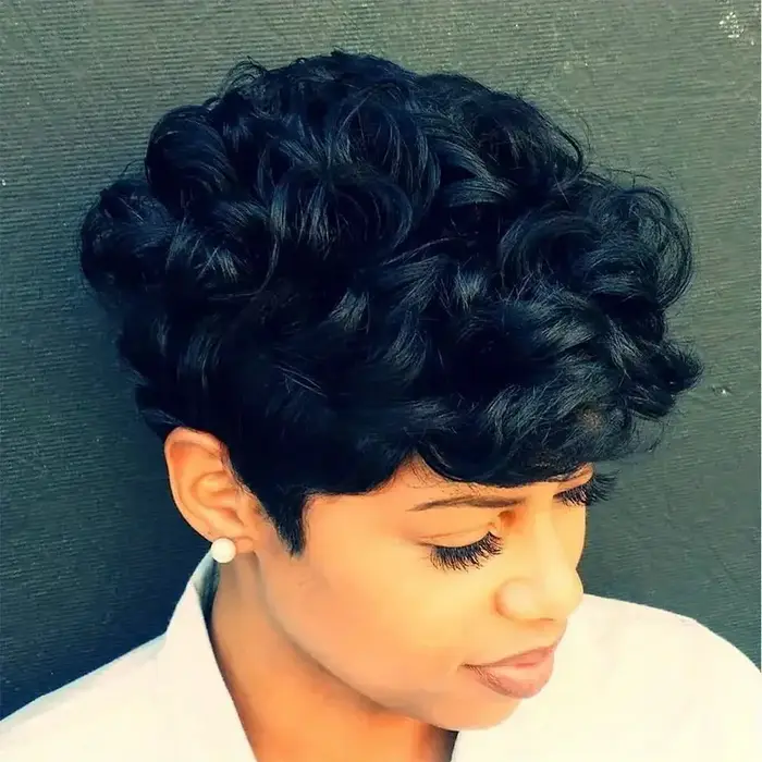 Perruque coupe lutin perruque cheveux humain pleine Machine faite cheveux humains pré plumé sans col