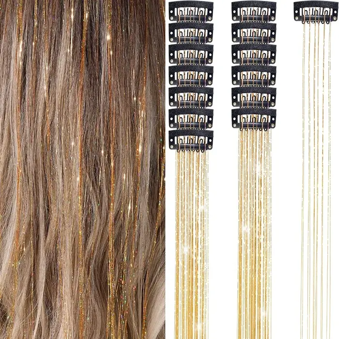 Extensions de cheveux à clips, postiches, extensions de cheveux colorées, brillantes, paillettes féé