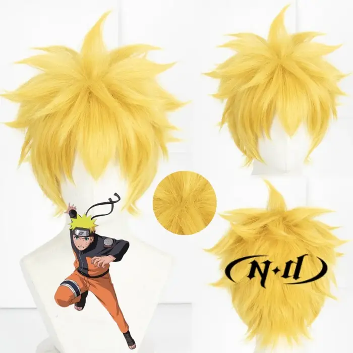 ND Anime Cosplay perruque Uzumaki Cosplay cheveux jaune court moelleux couches cheveux résistant à l